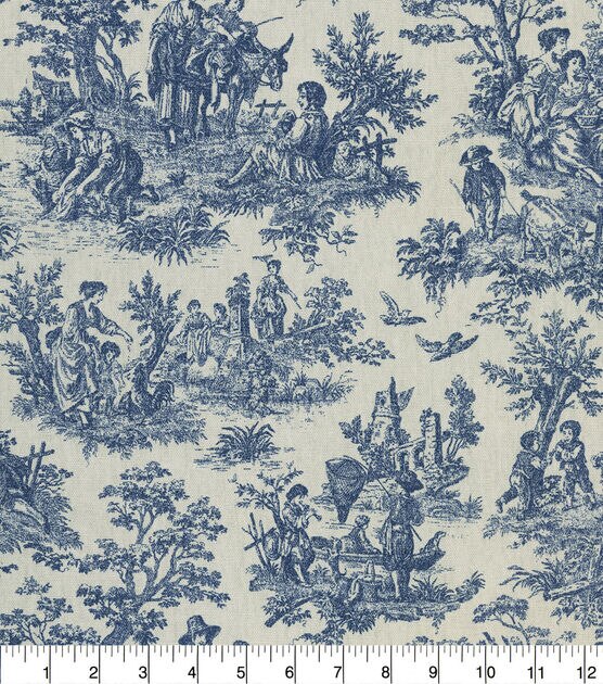 VTG Country Life French Country Toile Fabric Garnet/BLUE - 58