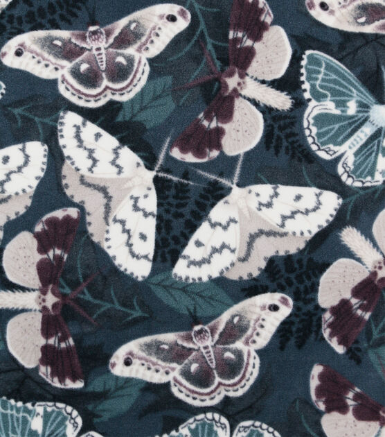 Moths on Blue Anti Pill Fleece Fabric