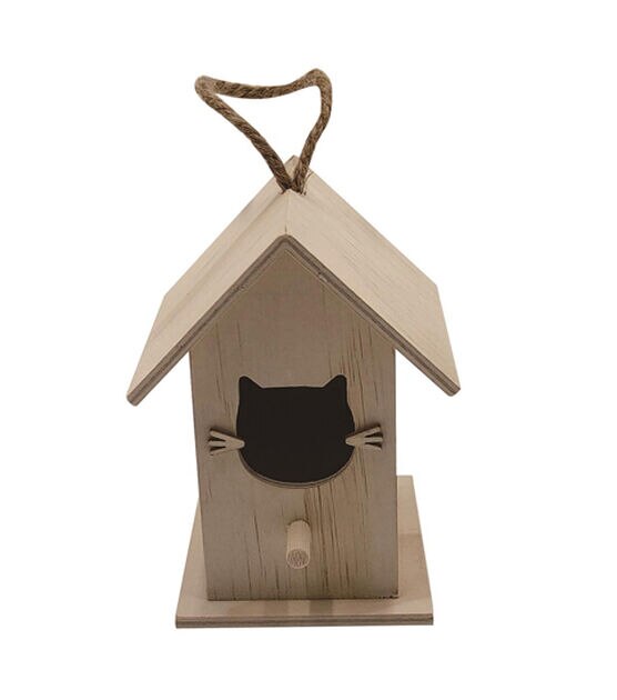 4" Unfinished Wood Birdhouse With Cat Face Cutout by Park Lane, , hi-res, image 2