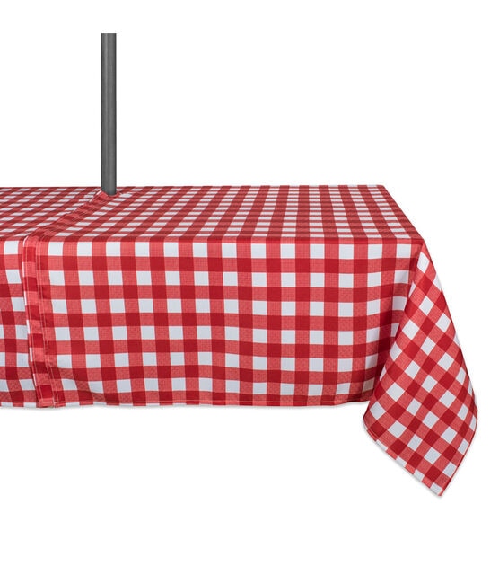 Design Imports Red Check Outdoor Tablecloth with Zipper 120"