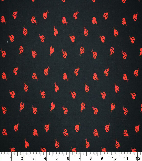 Mini Ladybugs on Black Quilt Cotton Fabric by Quilter's Showcase