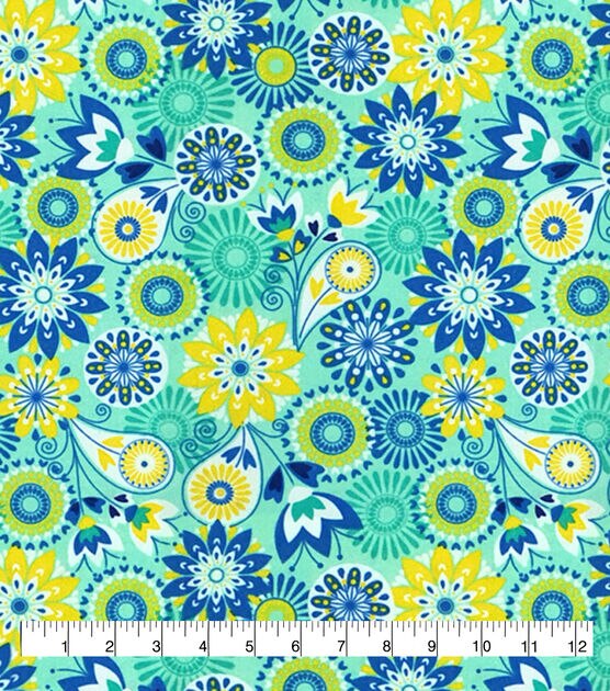 Floral Medallion Aqua Super Snuggle Flannel Fabric, , hi-res, image 3