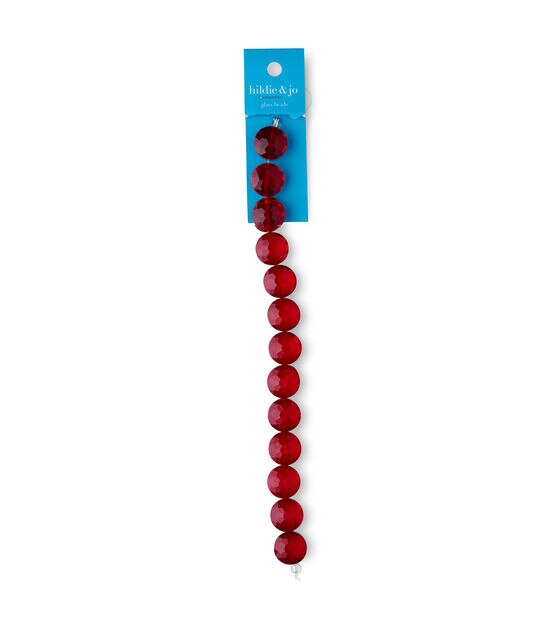 7" Red Faceted Coin Crystal Glass Bead Strand by hildie & jo