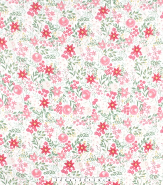 Christmas Floral on White Anti Pill Fleece Fabric, , hi-res, image 4