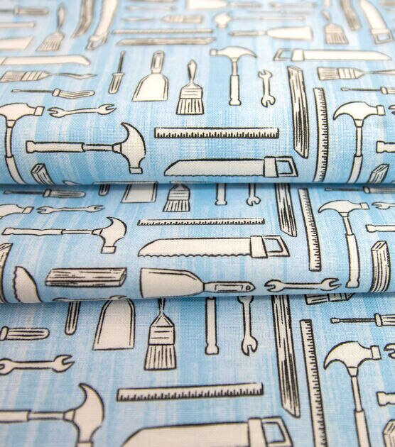 Tools On Blue Novelty Cotton Fabric, , hi-res, image 3