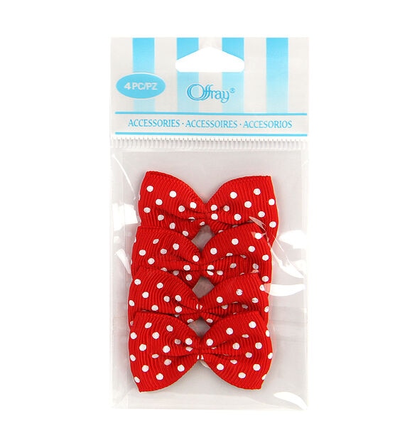 Mini Grosgrain Dot Bows 4Pk Red Ribbon