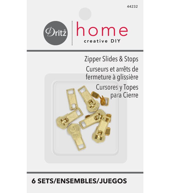Dritz Home Zipper Slides & Stops, 6 Sets, Brass
