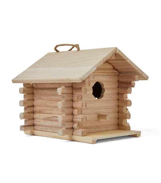 7" Unfinished Wood Log Cabin Birdhouse by Park Lane, , hi-res, image 3