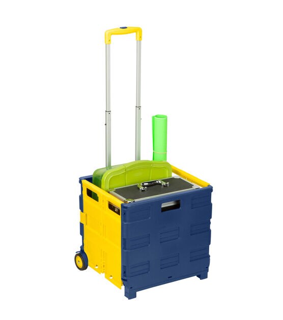 Honey Can Do 18" x 39" Blue & Yellow Folding Utility Cart With Handle