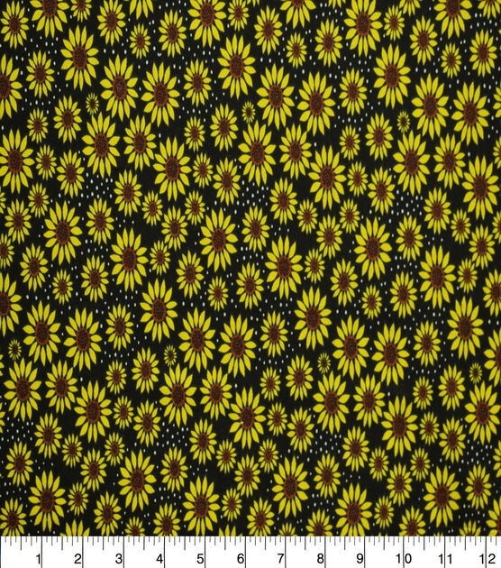 Dots & Sunflowers on Black Quilt Cotton Fabric by Quilter's Showcase