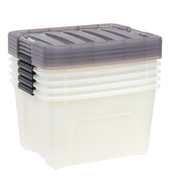 Iris 40qt Stack & Pull Clear Storage Boxes With Gray Lid 5pk, , hi-res, image 7