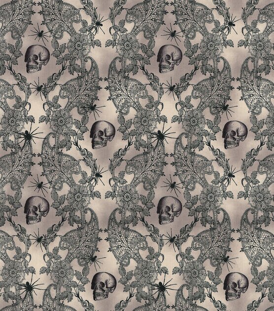 Skulls And Lace Halloween Cotton Fabric