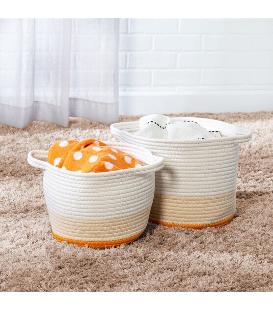 Honey Can Do 12" Orange & White Nesting Cotton Rope Storage Baskets 2ct, , hi-res, image 3
