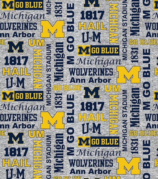 Michigan Wolverines Fleece Fabric Verbiage on Heather