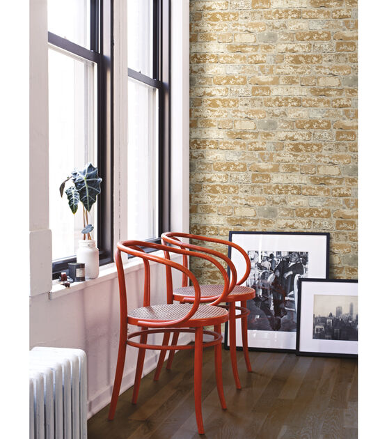 RoomMates Wallpaper Stuccoed Brown Brick, , hi-res, image 3