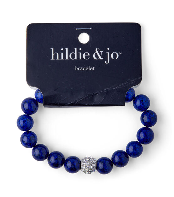 7" Blue & Silver Beaded Stretch Bracelet With Crystal by hildie & jo