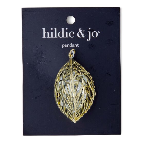 Gold Open Leaf Pendant With Clear Diamond Crystals by hildie & jo