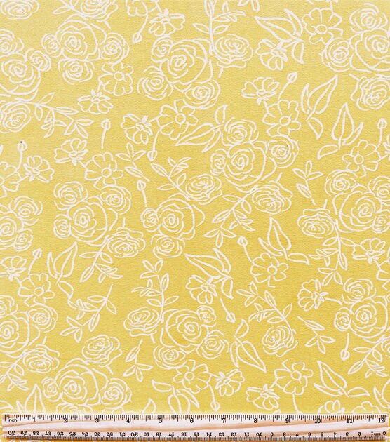 Yellow Tonal Floral Drawing Jersey Knit Fabric, , hi-res, image 2