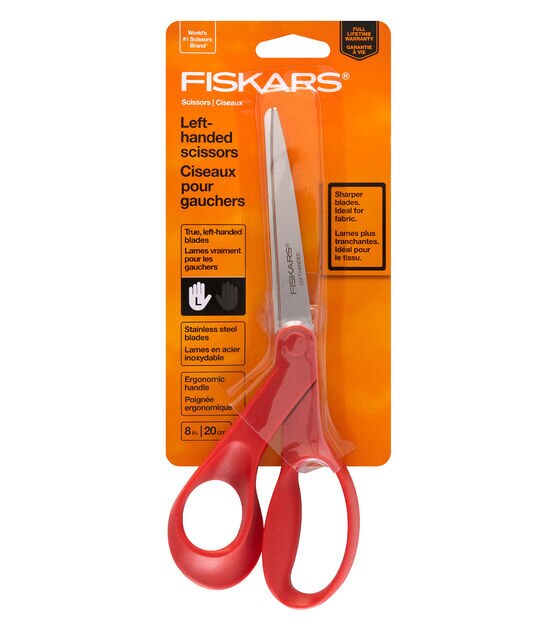 Fiskars Our Finest Contoured Scissors 8 Pointed Red Left Handed Handles -  Office Depot