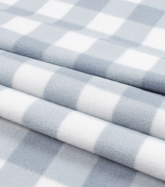 Blue & White Gingham Pattern Anti Pill Fleece Fabric, , hi-res, image 2