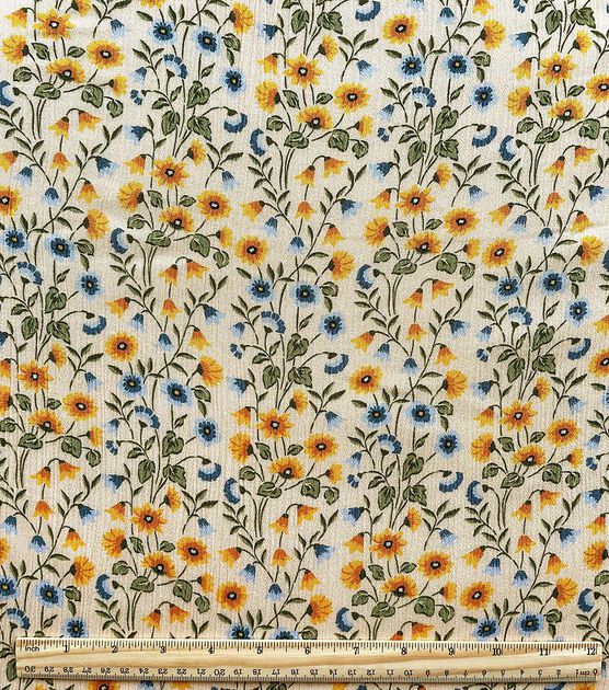 Ivory Multi Folk Floral Crinkle Rayon Fabric, , hi-res, image 3