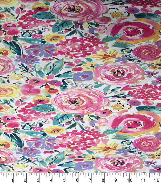 Modern Monet Packed Multi Floral Premium Metallic Cotton Fabric, , hi-res, image 2