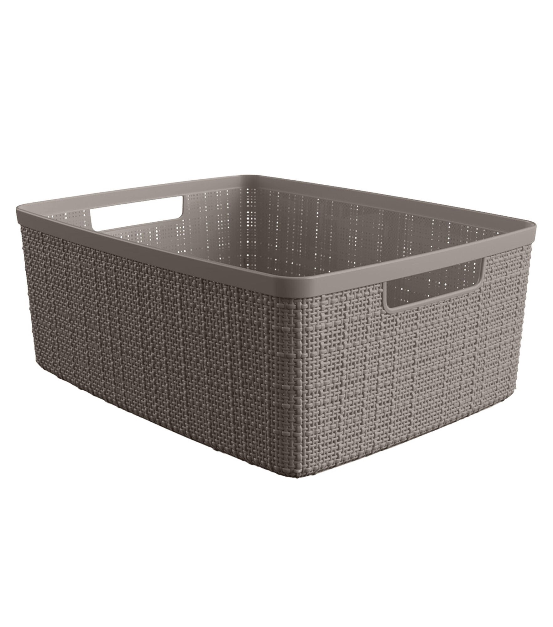 12 Liter Resin Basket With Cutout Handles, Cobblestone, hi-res