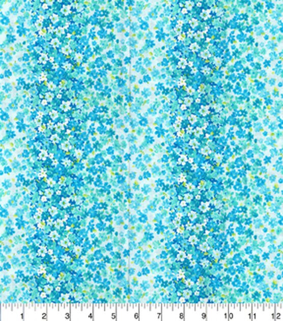 Fabric Traditions Teal Floral Striped Cotton Fabric by Keepsake Calico, , hi-res, image 2