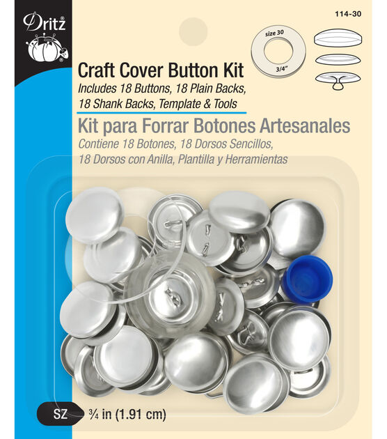 Dritz 3/4" Craft Cover Button Kit, 18 Sets, Nickel