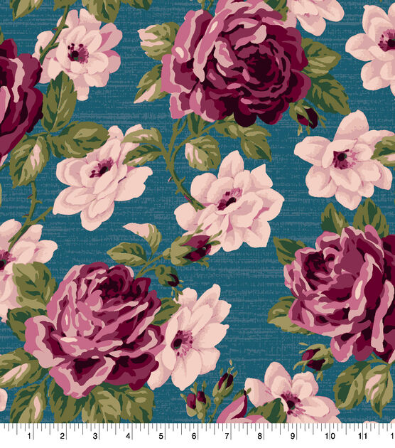 Legacy Floral Teal Premium Cotton Fabric