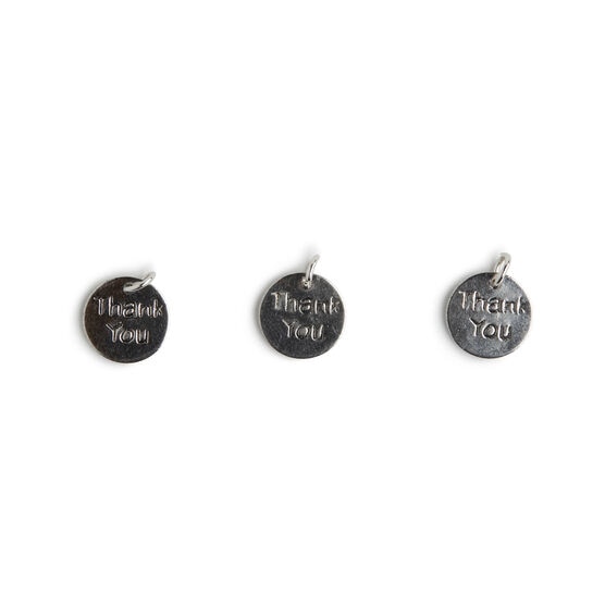 8mm x 4mm Silver Round Thank You Tag Charms 20pk by hildie & jo, , hi-res, image 3
