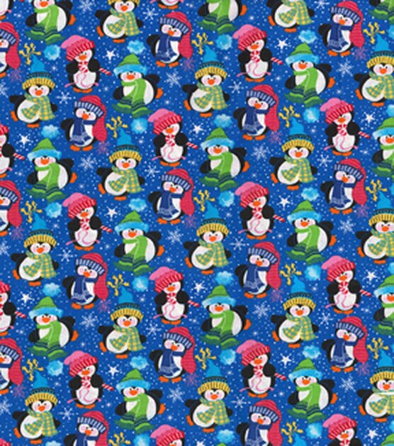 Fabric Traditions Happy Penguins on Blue Christmas Cotton Fabric