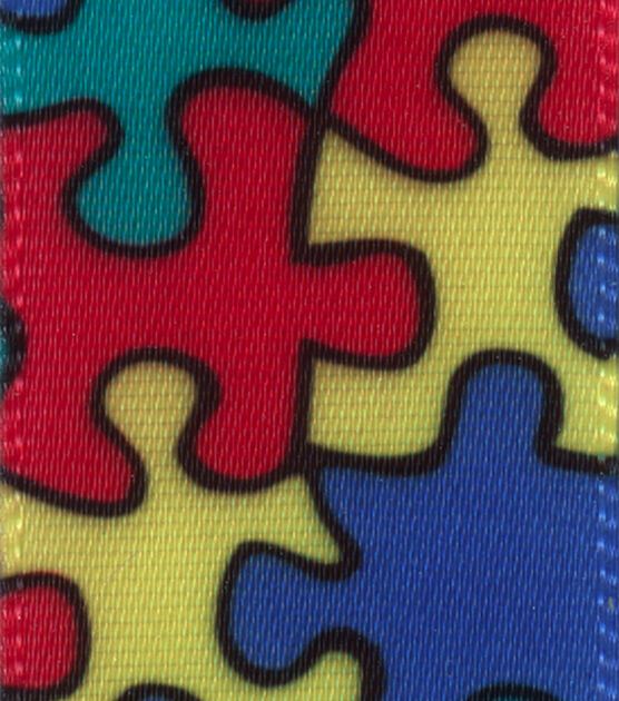 Offray 7/8"x9' Jigsaw Abstract Single Faced Satin Ribbon Blue