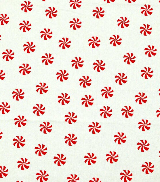 Peppermints on Marshmallow White Christmas Cotton Fabric by POP!