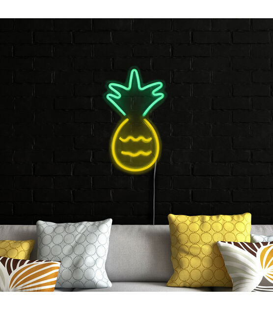 Northlight 16" Yellow and Green Pineapple LED Neon Style Wall Sign, , hi-res, image 2