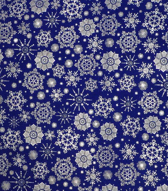 Holiday Inspirations- Snowflake Blue Metallic Fabric