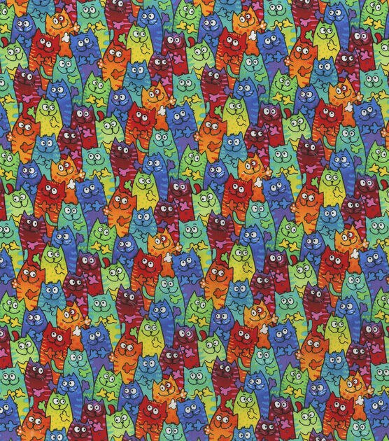 Hi Fashion  Tie Dye Packed Cats Novelty Cotton Fabric, , hi-res, image 1