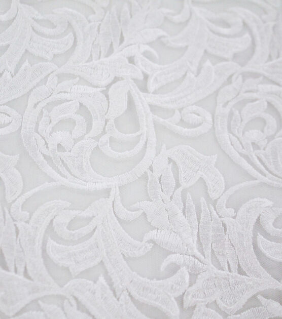 Bridal Heavy Embroidered Mesh Fabric 52'' Bright White, , hi-res, image 2