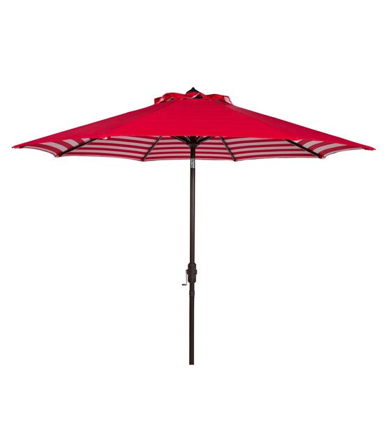Safavieh 9' Red Athens Striped Auto Tilt Patio Umbrella