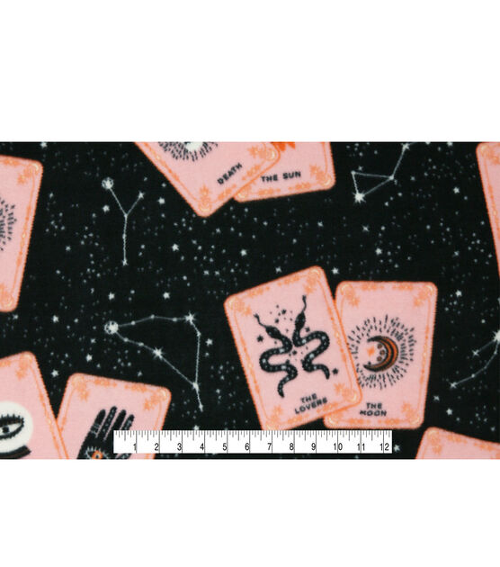 Orange Tarot Cards on Black Anti Pill Fleece Fabric, , hi-res, image 4