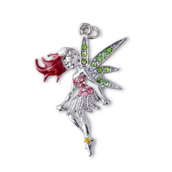 Silver & Green Fairy Wings Pendant With Crystals by hildie & jo, , hi-res, image 2