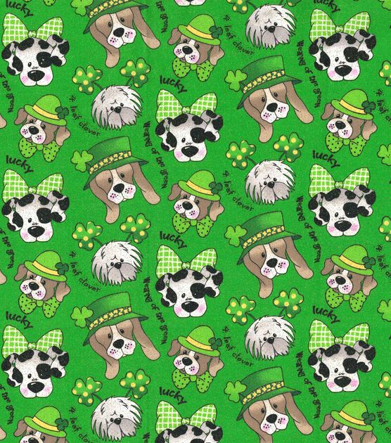 Fabric Traditions Green Pups St. Patrick's Day Glitter Cotton Fabric