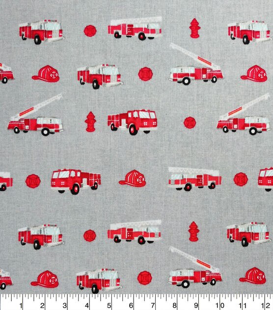 Fire Trucks Linear Nursery Cotton Fabric, , hi-res, image 3