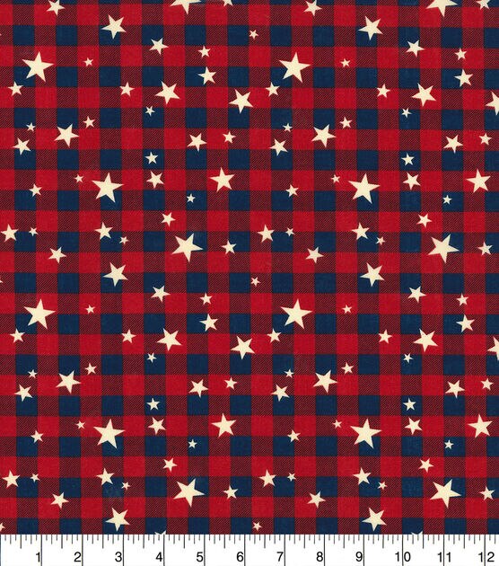 Fabric Traditions Red Plaid With Stars Patriotic Cotton Fabric