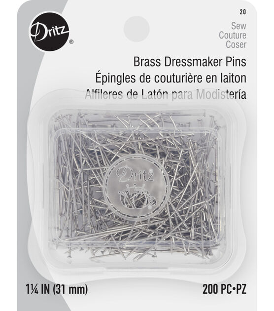Dritz 1-1/4" Brass Dressmaker Pins, Nickel, 200 pc