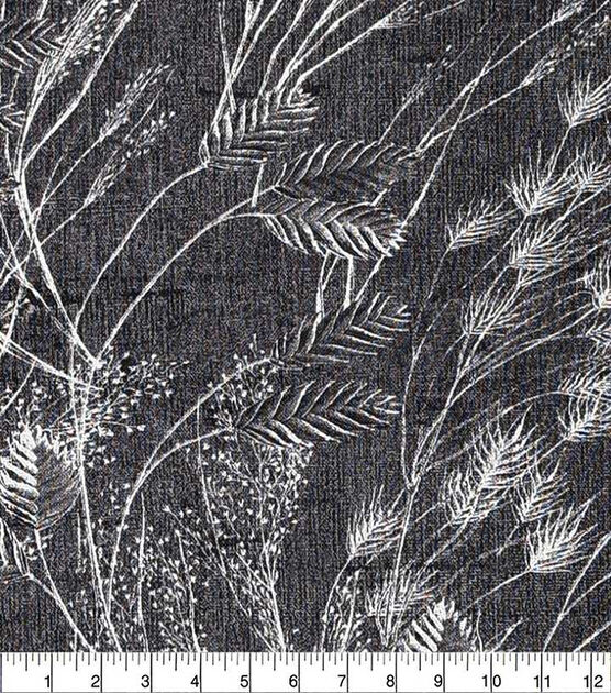 Gray Feathery Plants on Black Quilt Cotton Fabric by Keepsake Calico, , hi-res, image 2