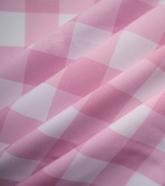 Pink & White Gingham Plaid Poplin Fabric, , hi-res, image 2
