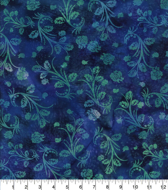Rose Scroll Blue Purple Batik Cotton Fabric, , hi-res, image 2