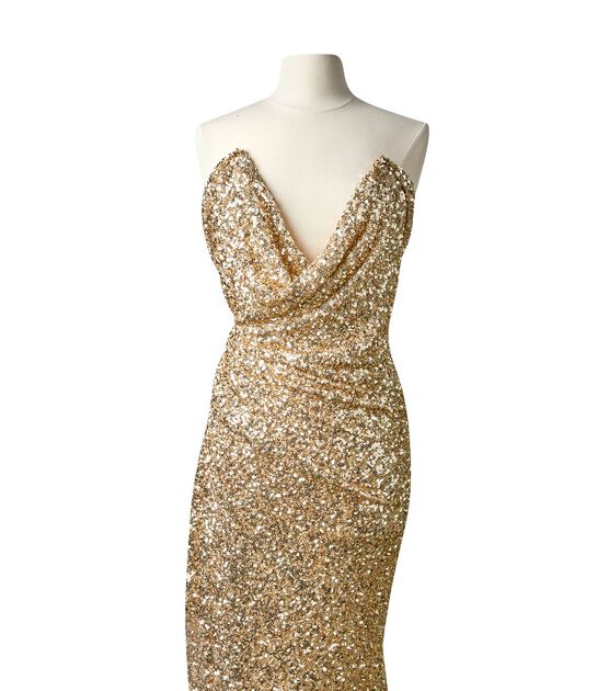 Badgley Mischka Gold Sequin Mesh Fabric, , hi-res, image 2