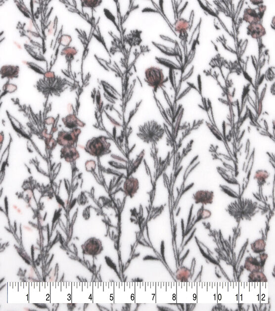 Sketchy Floral on White Anti Pill Fleece Fabric, , hi-res, image 2